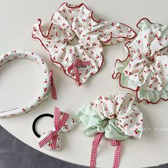 韓系小清新紅緑系さくらんぼリボン