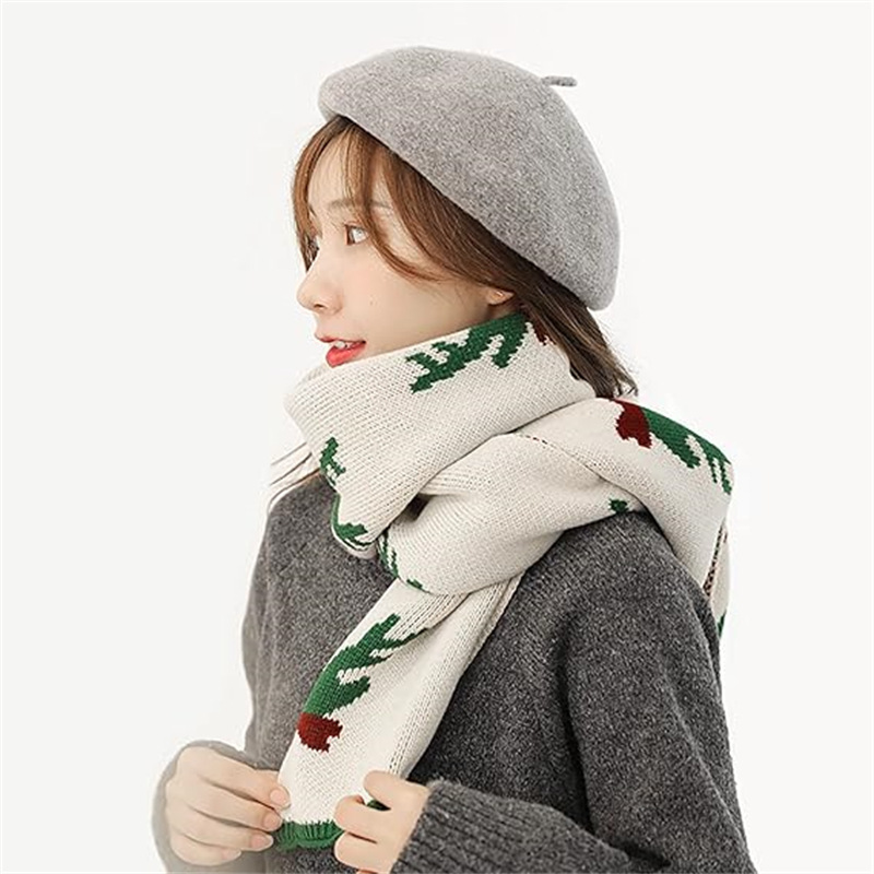 Sciarpa di lana calda lavorata a maglia con renne autunnali e invernali, scialle, sciarpa rossa per Capodanno._voghion.com