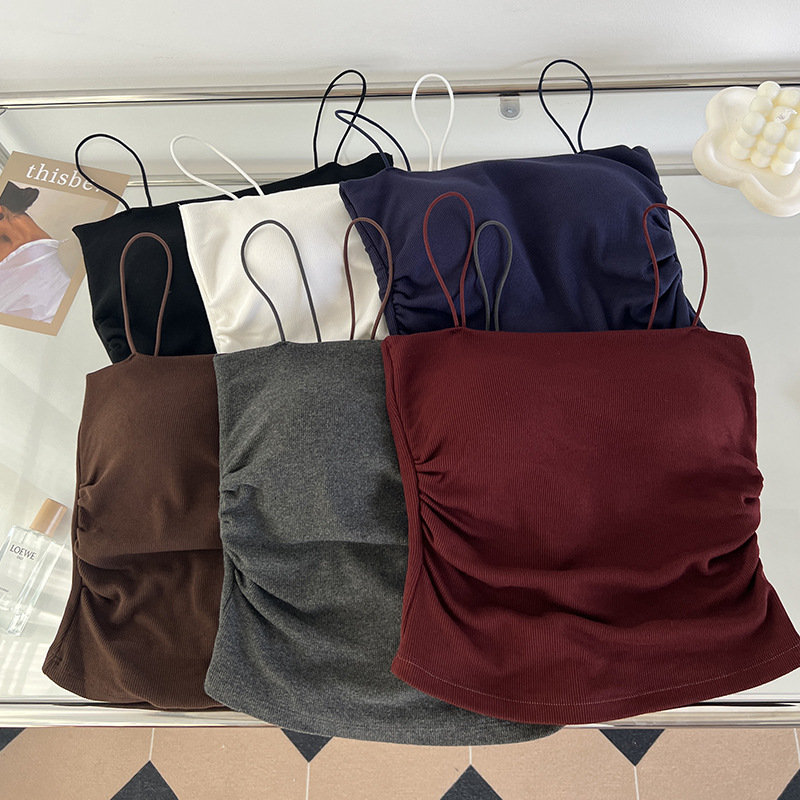 (2개) 내부 및 외부 착용을 위한 가슴 패드가 있는 여성을 위한 가을 겨울 새로운 스타일 기모 보온 캐미솔, 날씬하고 아름다운 등, 보온 바닥 셔츠