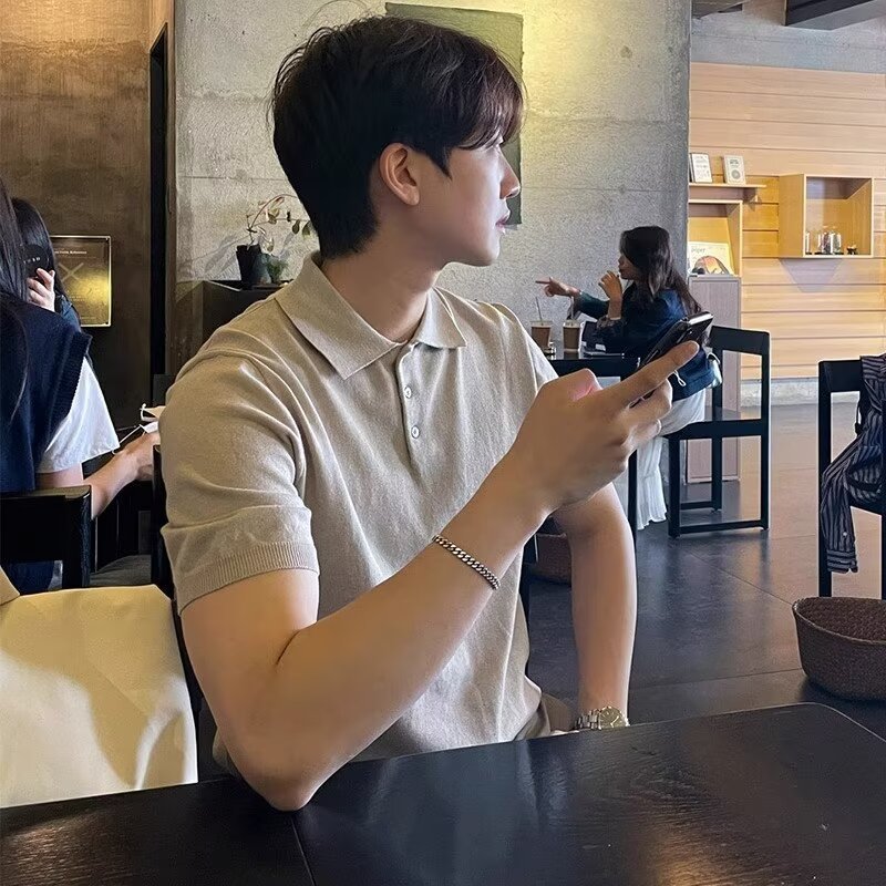 Camisa POLO casual delgada de estilo de verano de estilo maduro ligero, camiseta simple de moda retro americana, hombre de moda de manga corta