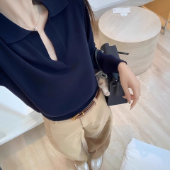 Lin12-高智淡人毛衣 老钱风Polo领针织衫女慵懒休闲V领长袖上衣