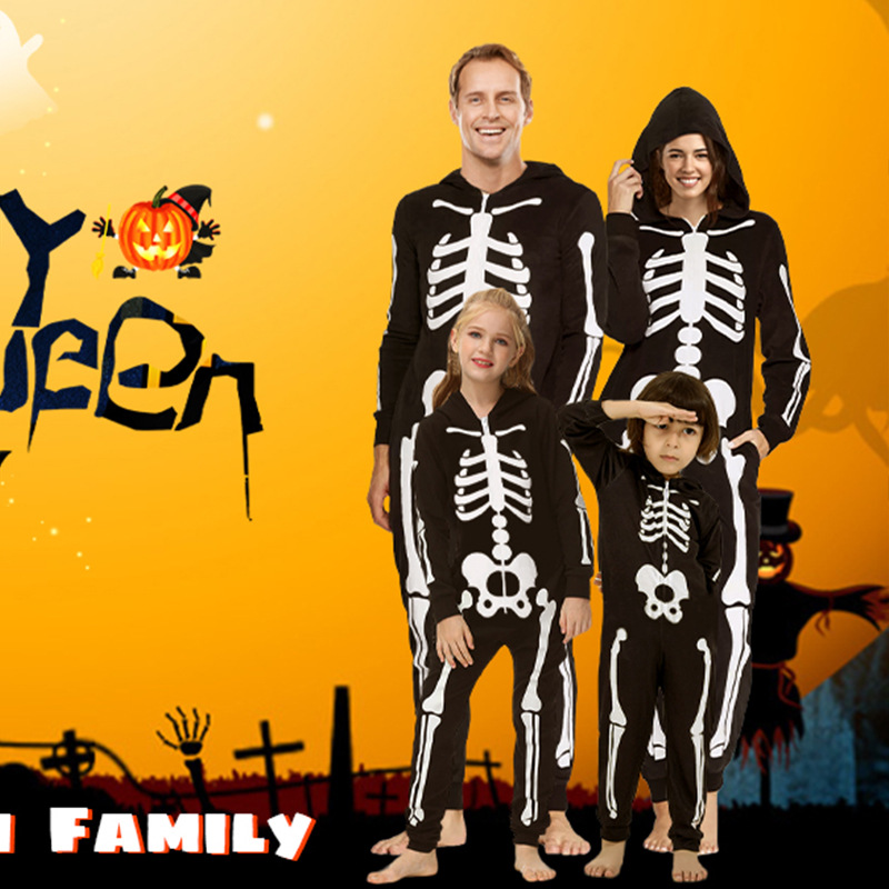 Women's Clothing Halloween new printed jumpsuit pajamas parent child suits boys and girls skeleton jumpsuit children's clothing_voghion.com