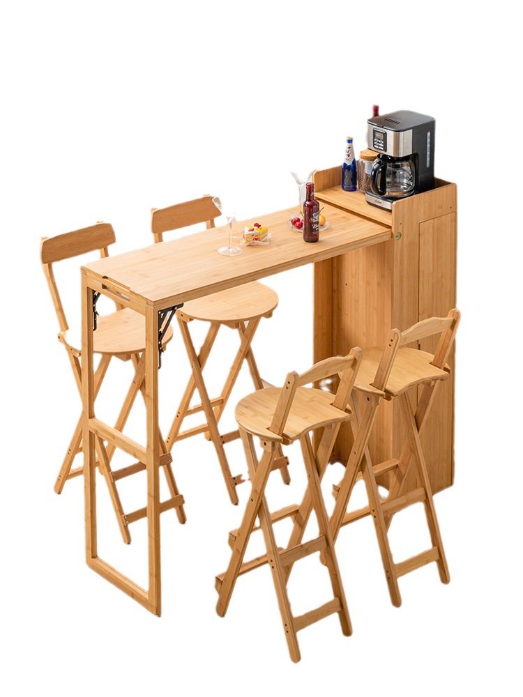 Madera maciza plegable bar Mesa hogar pequeño apartamento retráctil sala de estar alta bar Mesa ratán balcón mesa de comedor instalación-libre