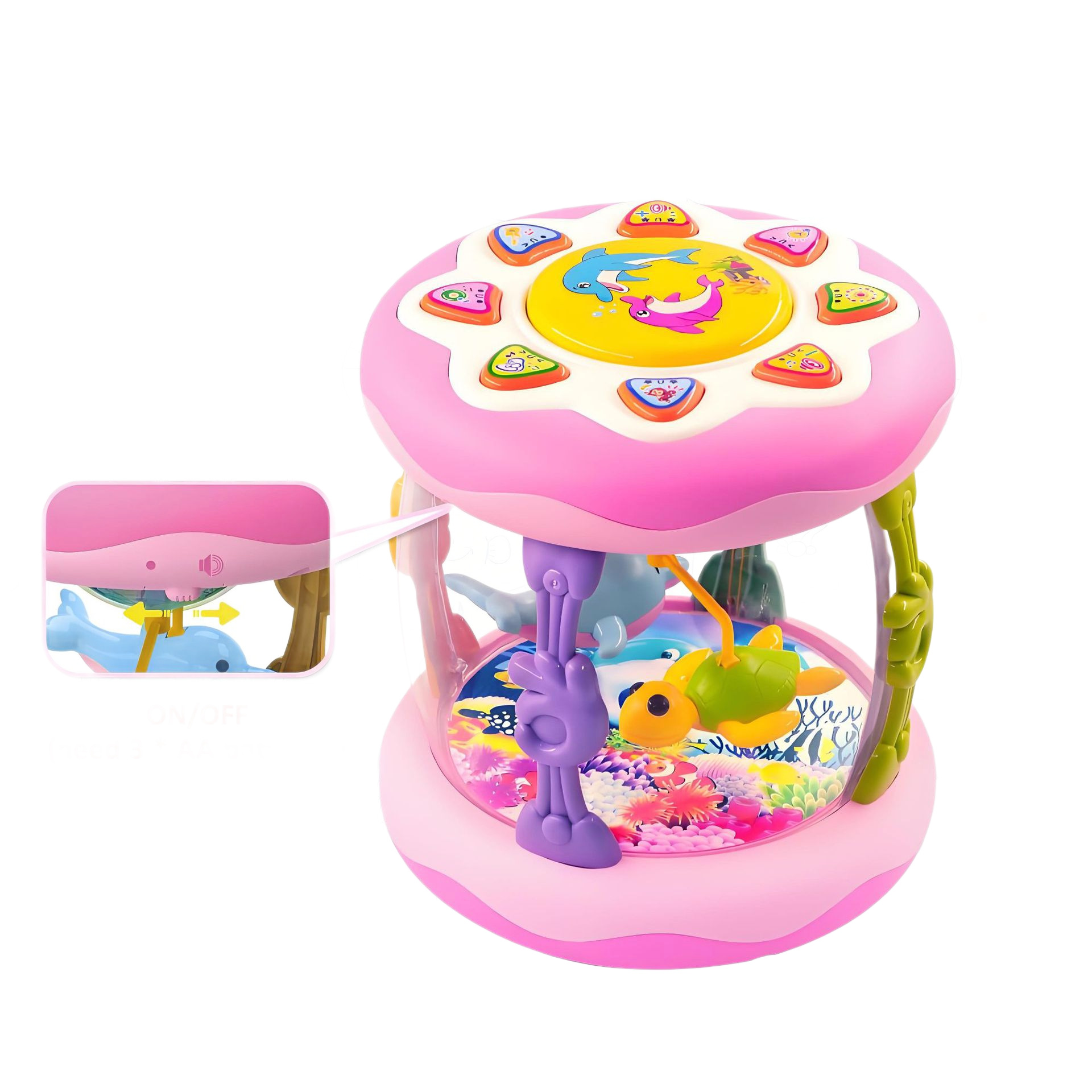 Amazon exportación de bebés bater bater baterías de mano baterías de luces transfronterizas música juguetes para bebés mar giratorio baterías de baterías de tambores