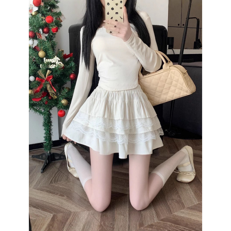 小柄な女性のためのふわふわケーキスカート夏の新しい白いホットガールハイウエストスリムAラインプリーツスカート|undefined