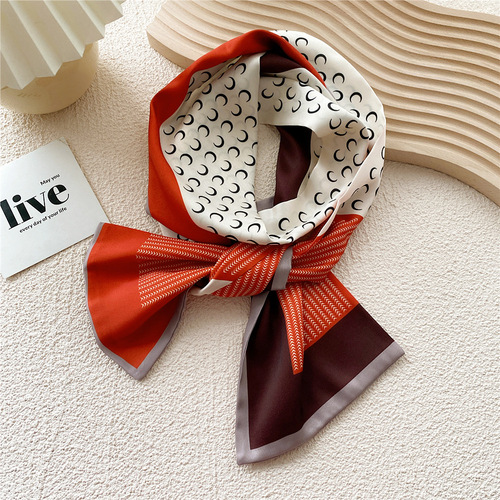 Long silk scarf for women, suitable for spring and autumn, stylish all-season scarf, narrow and long style hair tie, bag strap, temperament suit belt, fluttering scarf