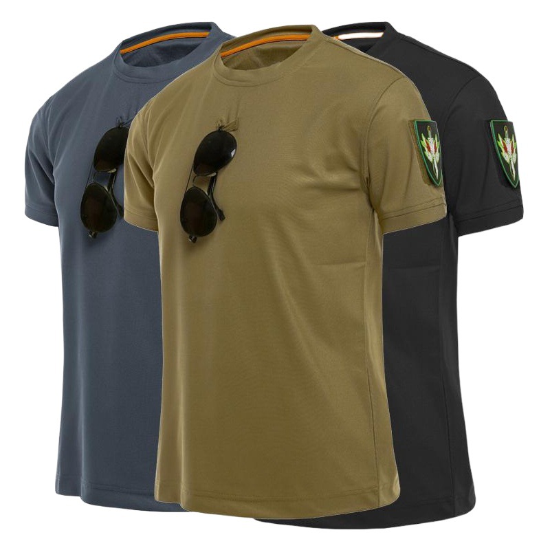 Cuello redondo táctico manga corta transpirable entrenamiento militar manga corta suelta