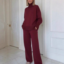 欧美跨境外贸女装独立站亚马逊秋冬高领宽松卫衣长裤时尚休闲套装