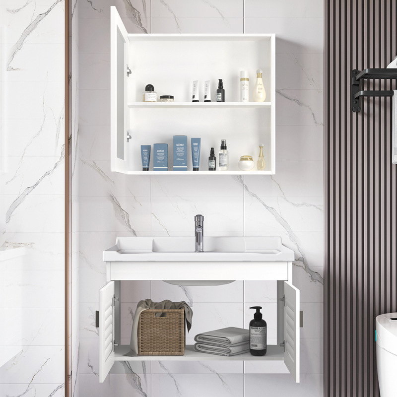 Montado en la pared balcón lavabo gabinete combinación pared-montado lavabo hogar pequeño apartamento baño colgante gabinete superficie placa cerámica