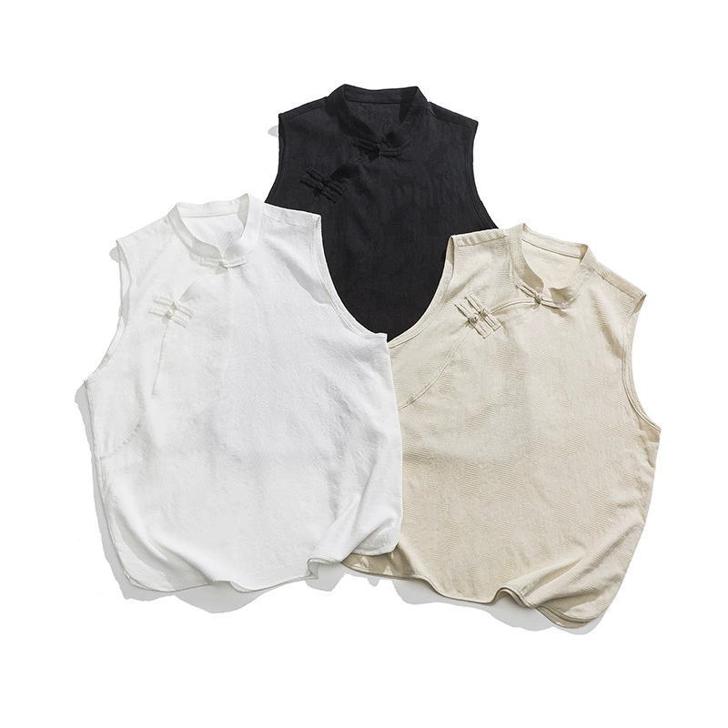 2025 большой размер свободный стоячий воротник хлопок без рукавов