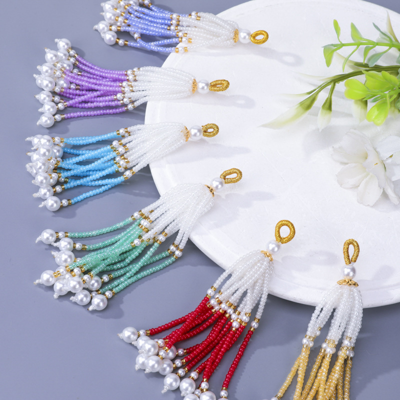 Handmade Beaded Crystal Stone Two-Tone Tassel Multi-Color Pendant DIY Brooch Accessory Bag Charm Phone Accessory Small Pendant