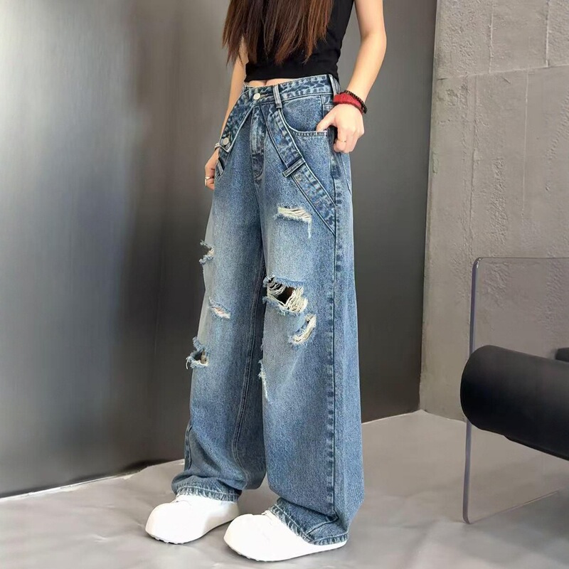 广州十三行高货爆款~2025新款胖mm显瘦宽松梨型身材直筒弯刀裤子|undefined
