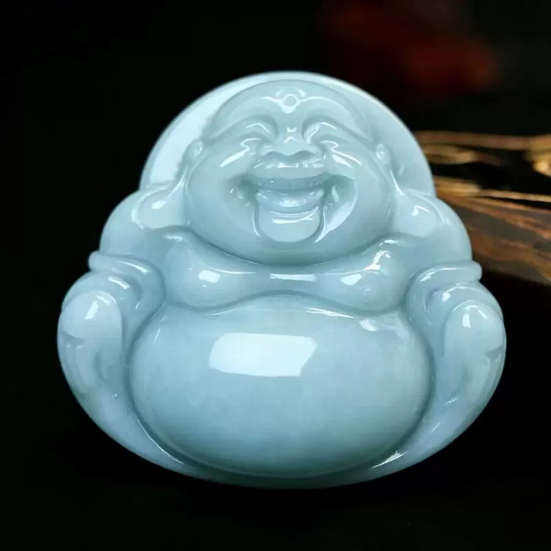 加大号翡翠大肚佛公老坑糯种翡翠A货开心佛玉石项链坠玉吊坠豆色