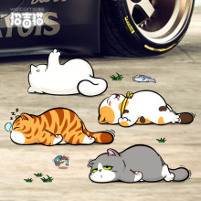 招吉猫汽车贴纸个性卡通躺平猫咪车贴反光车身贴电动摩托车划痕贴