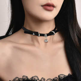 厂家直销逆环choker双耳铃铛皮革项圈时尚锁骨链定制颈带跨境批发