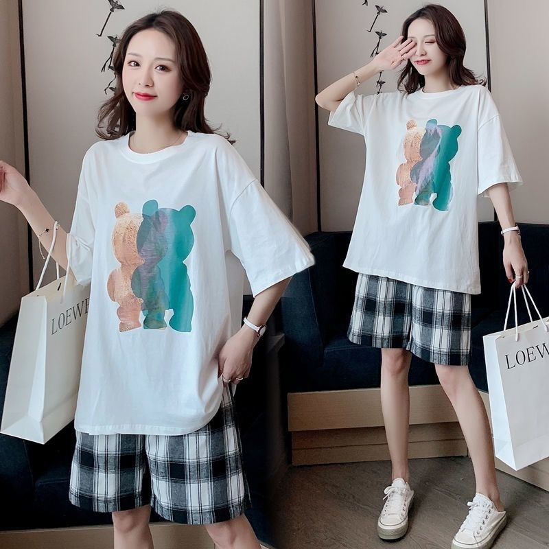 Pregnant Women's Summer Outfit Set Fashion 2022 New Style T-shirt Top Wide Leg Summer Cover Belly Concealer