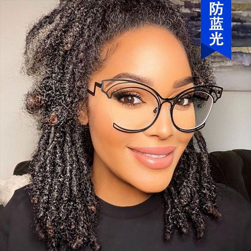 Folding curved legs cat-eye large frame hollow flat mirror  new metal glasses frame ins concave shape anti-blue light