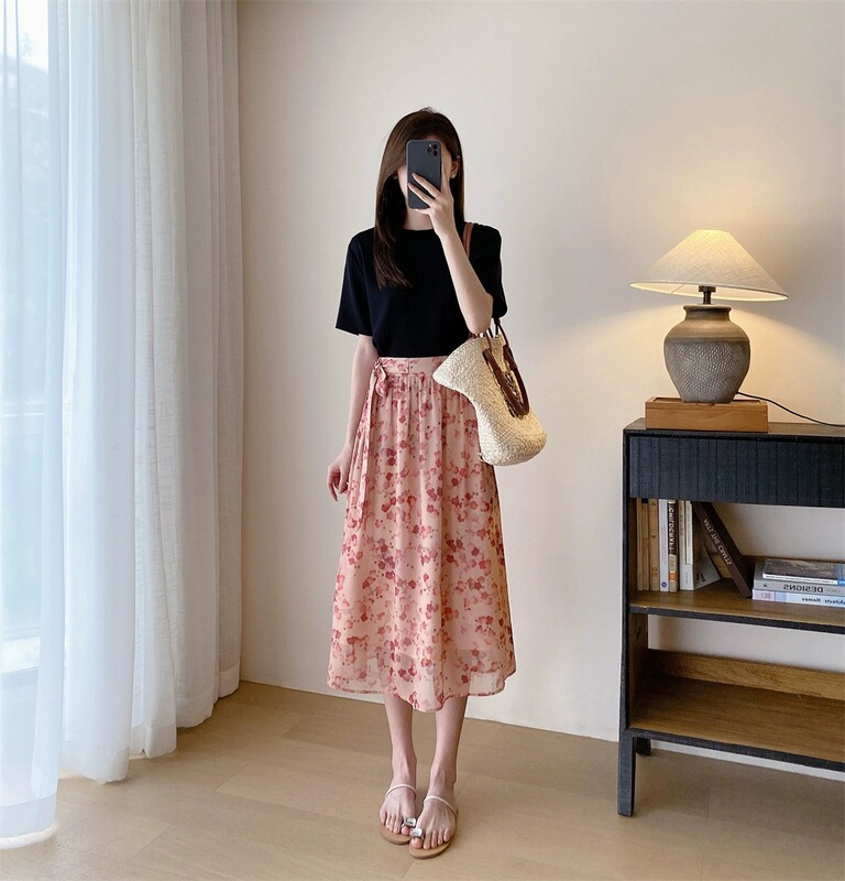Lp高級女装砕花プリント傘スカートフランス式小衆スカート高腰痩せa字超仙半身スカート女性夏|undefined