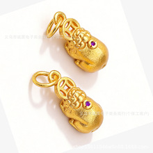 古法沙金吞钱貔貅吊坠镶钻貔貅衔铜钱挂坠编织手绳手串饰品配件招