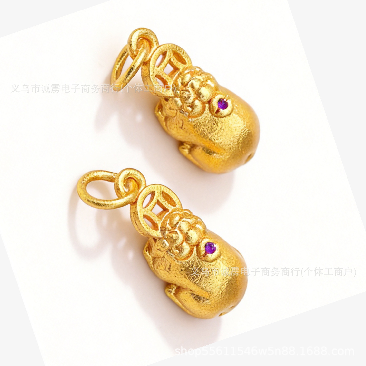 古法沙金吞钱貔貅吊坠镶钻貔貅衔铜钱挂坠编织手绳手串饰品配件招