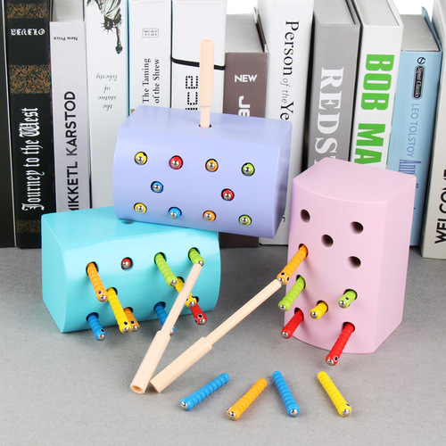 Children's early education wooden magnetic insect catching game baby hand-eye coordination parent-child educational desktop interactive insect catching toy