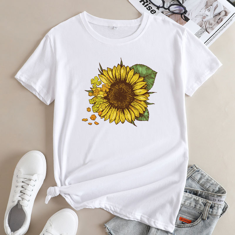 Verano Y2K tops de mujer casual retro de manga corta niña suelta cuello redondo camiseta negra Pedido mínimo de una pieza