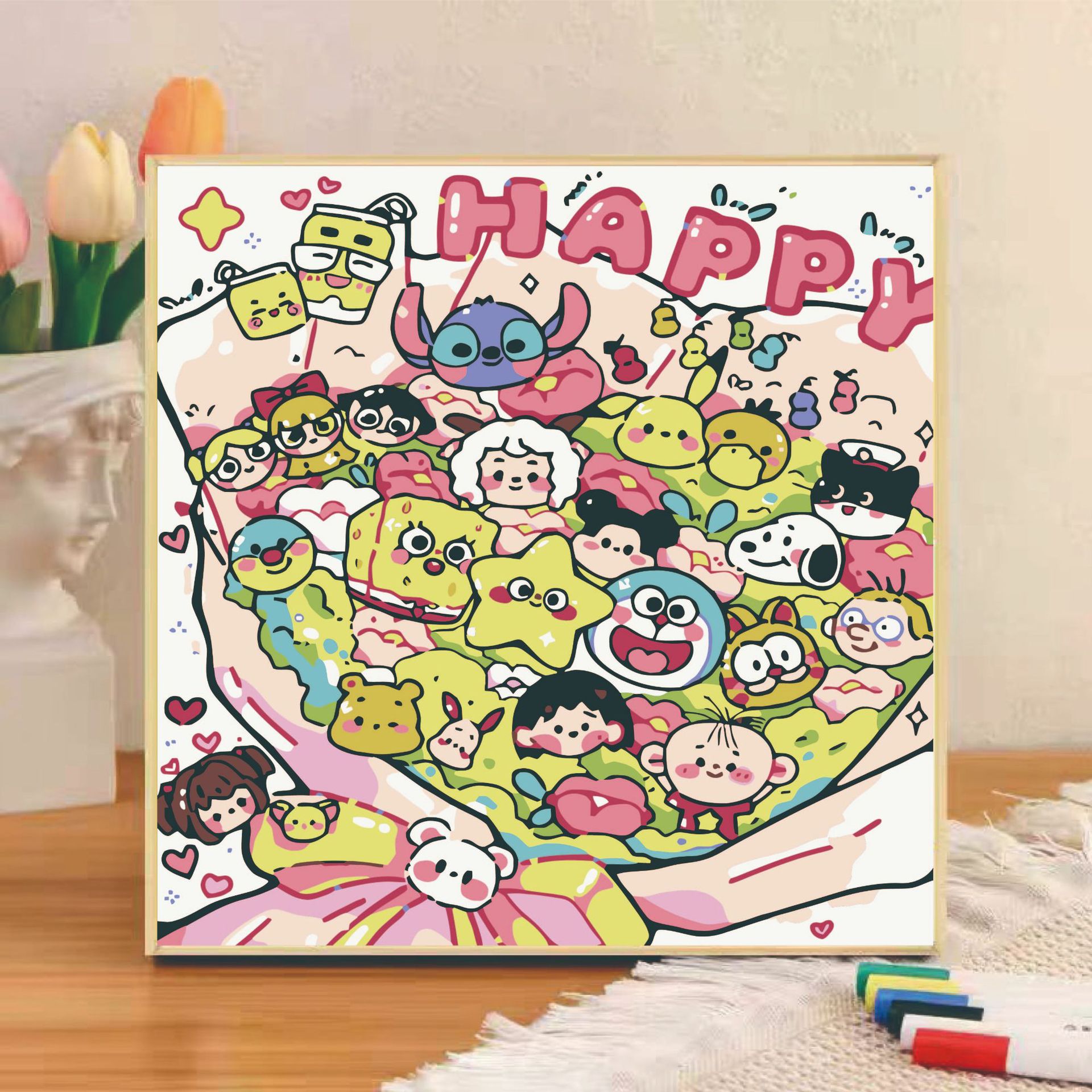 Pintura al óleo digital diy niños pequeños dibujos animados de tamaño pequeño dibujo a mano simple relleno de pintura acrílica