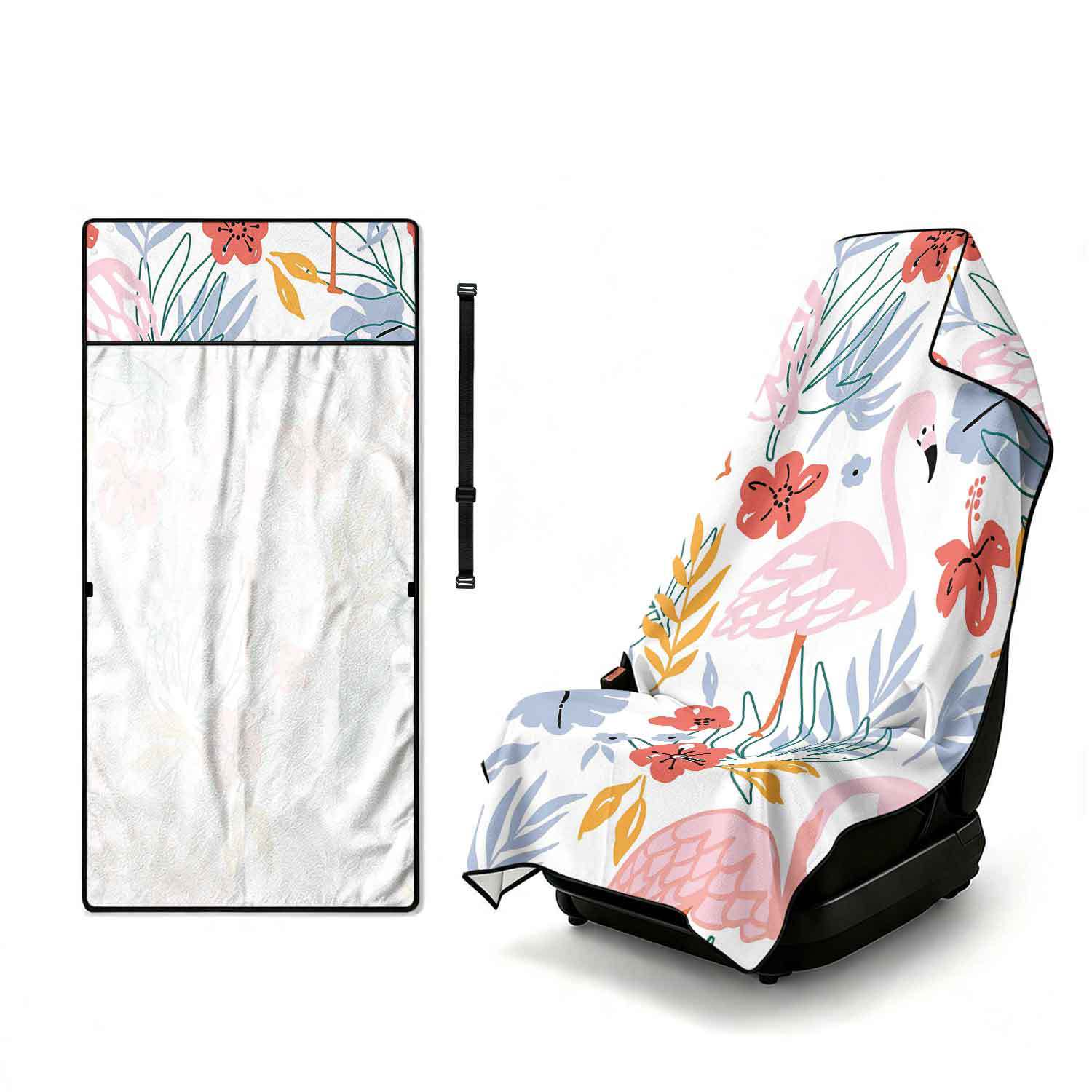 Printed bath towel and car seat cover 2-in-1, ultra-fine fiber outdoor beach and car dual-use universal seat cushion