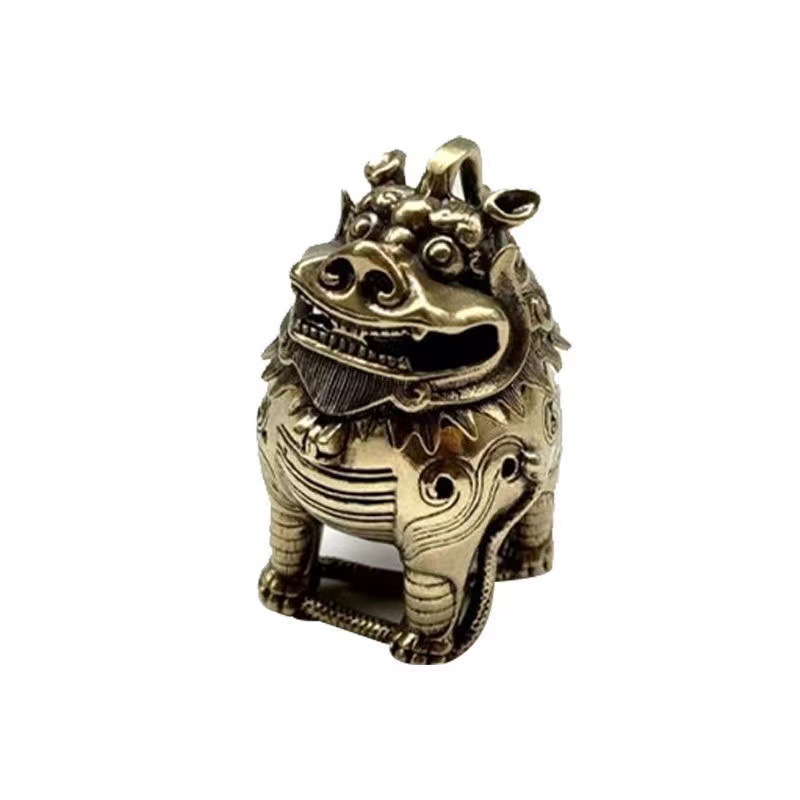 纯黄铜复古做旧甪端踏蛇神兽香炉上古神兽居家古玩摆件工艺品-阿里巴巴