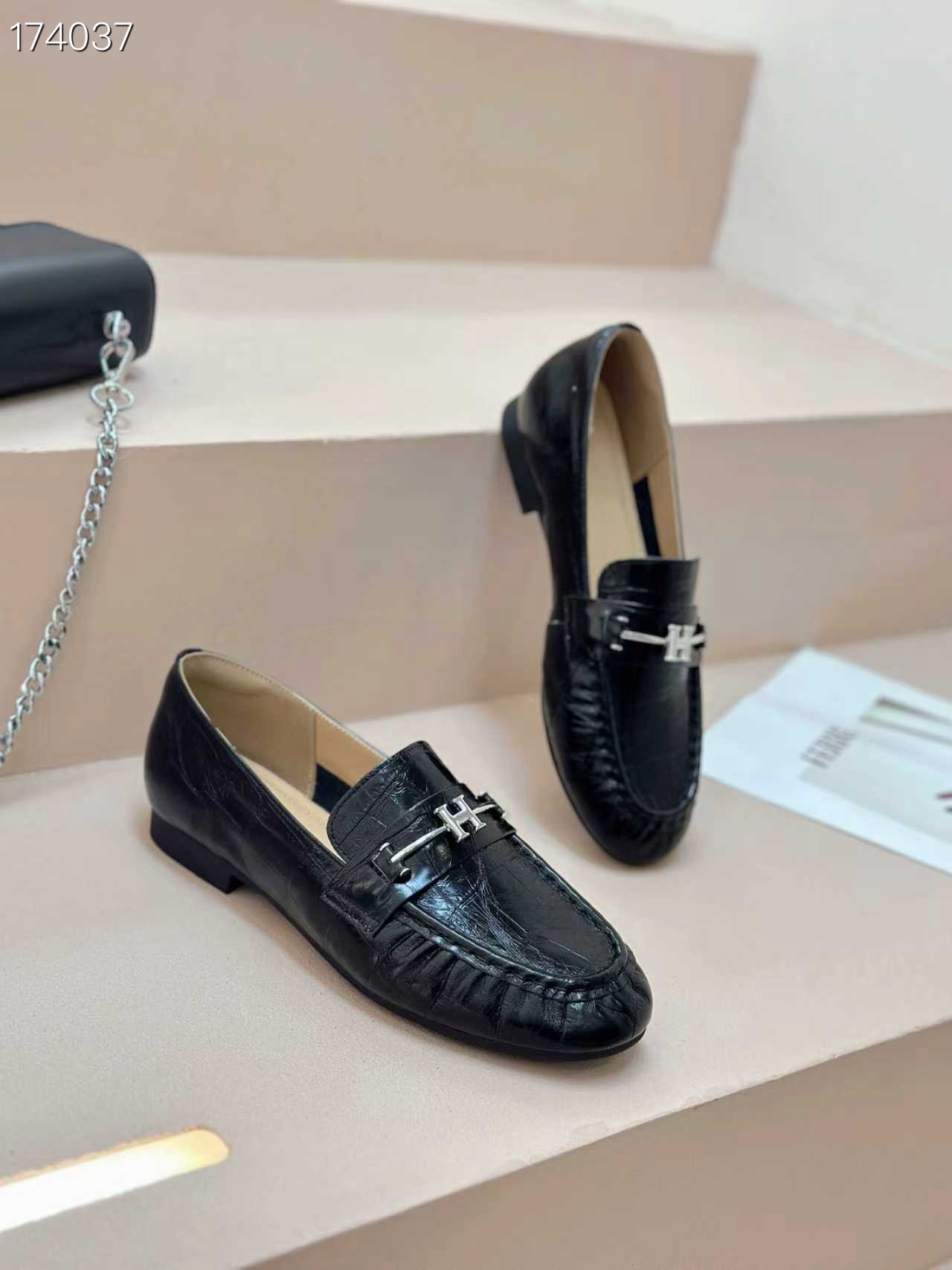 Giày lười nữ đế bệt mũi vuông thoải mái, phong cách loafer — Màu đen, Màu trắng be chi tiết 9