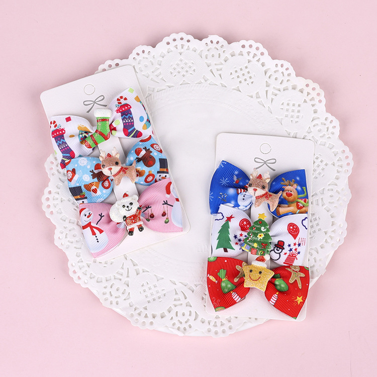 Factory Direct Sales European And American Foreign Trade Children Christmas Bow Barrettes Picture Clip Three Pieces Paper Cover display picture 14