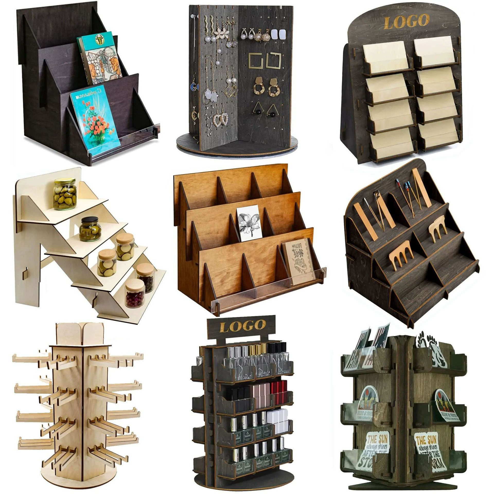 Повседневные деревянные многослойные настольные украшения, подставки для ювелирных изделий, подставки для книг, стеллажи для хранения косметики