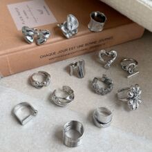 黄铜电镀宽边镂空潮酷戒指几何布契风百搭镀银开口指食指戒饰品女