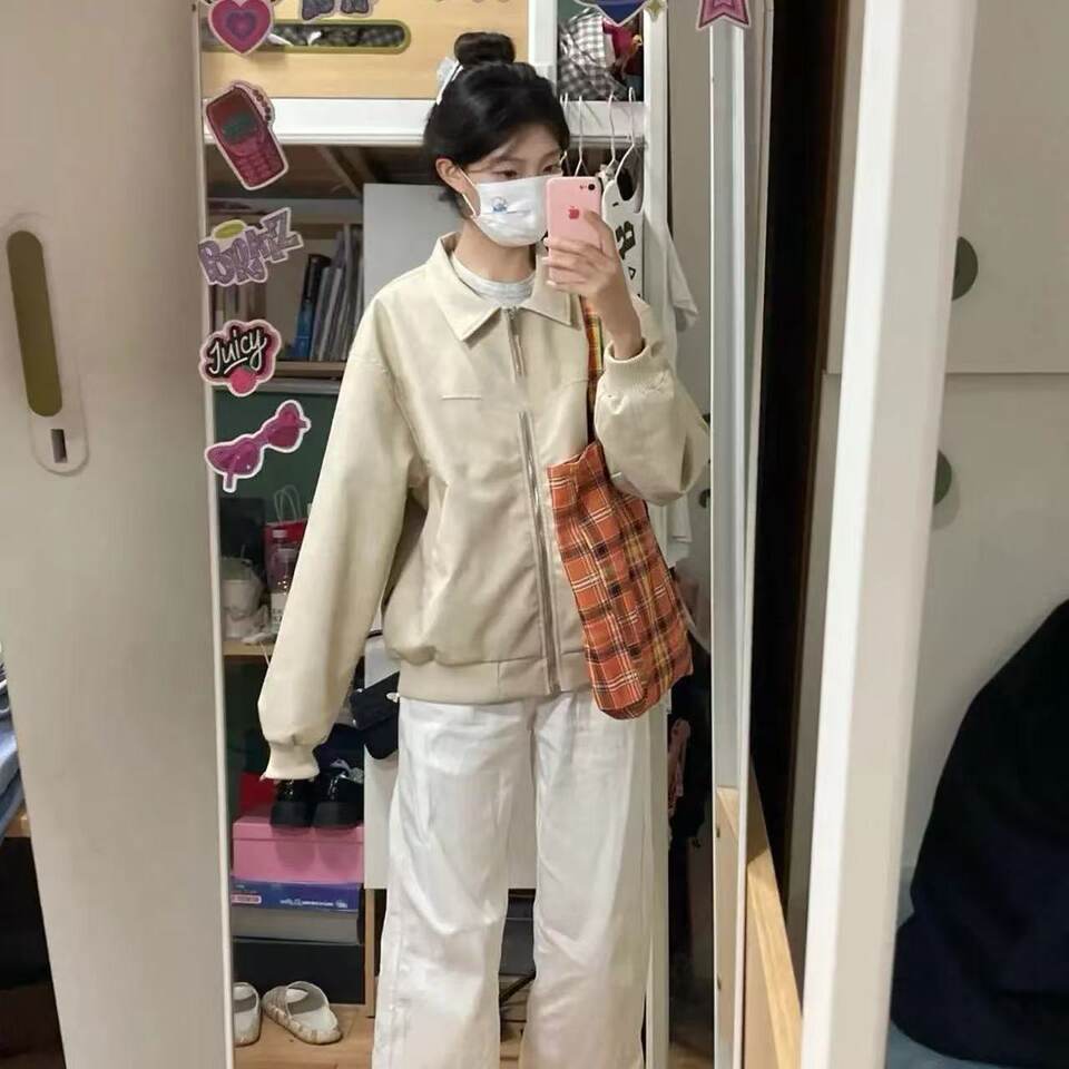 Áo khoác jacket nữ dáng rộng cổ ve áo dài tay phong cách casual — áo khoác mơ chi tiết 8