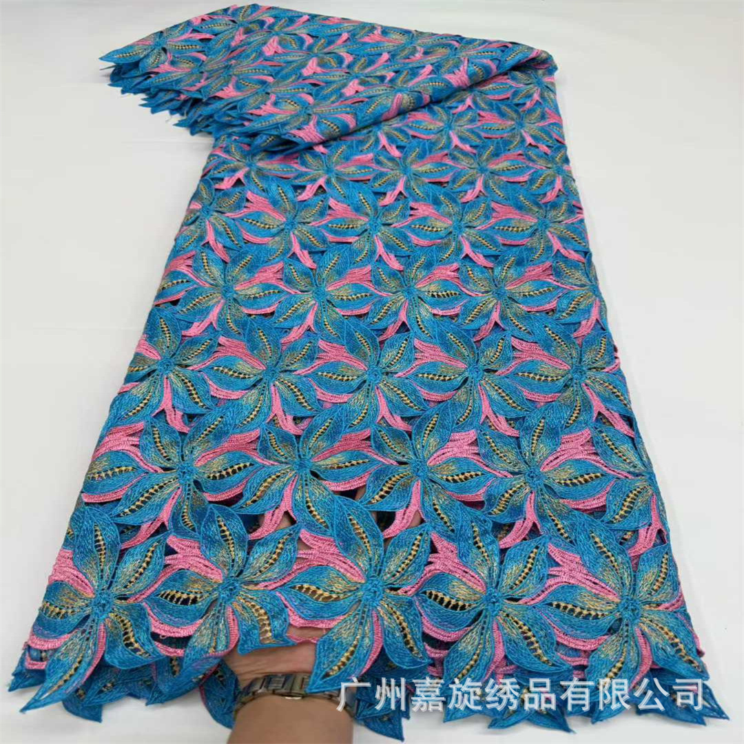 5 yardas bicolor gancho flower soluble en agua poliéster brillante bordado tela hueco vestido escenario cheongsam bordado tela encaje