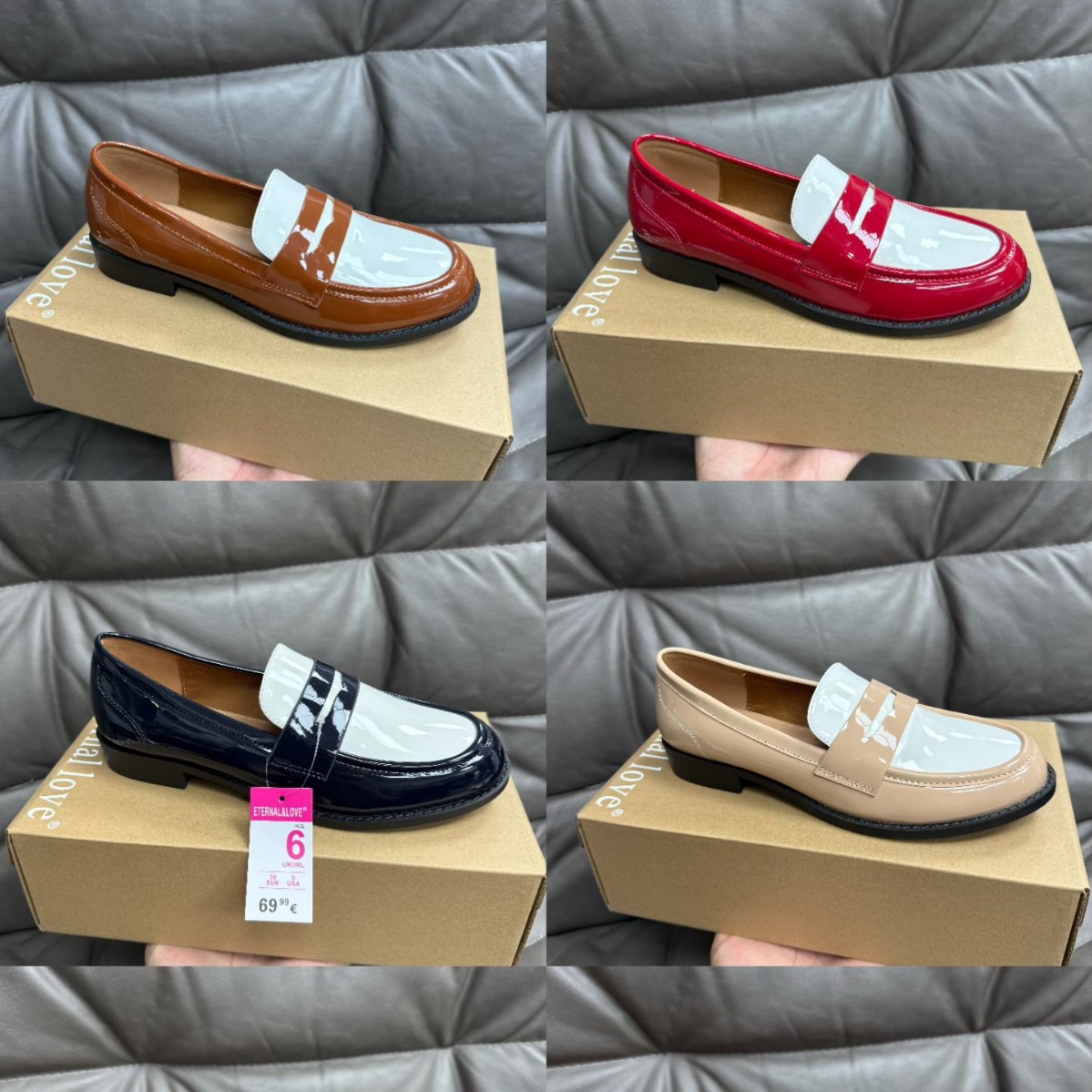 Color-Blocked, Glossy, Casual, Comfortable Flat Loafers, Versatile and Stylish in British Style