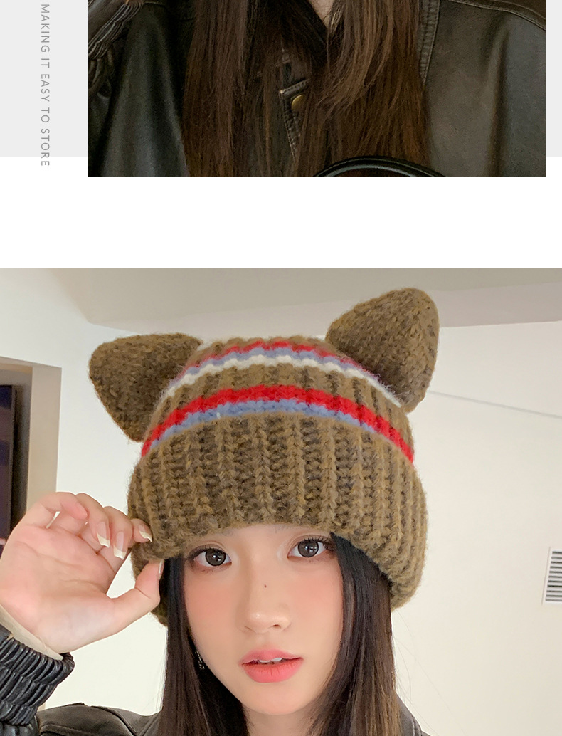 Amerikanischer Stil, süß, cool, dicker, gestreifter Strickpullover aus Schweineohrwolle für Herbst und Winter, warm, lässig, vielseitig, winddicht_voghion.com