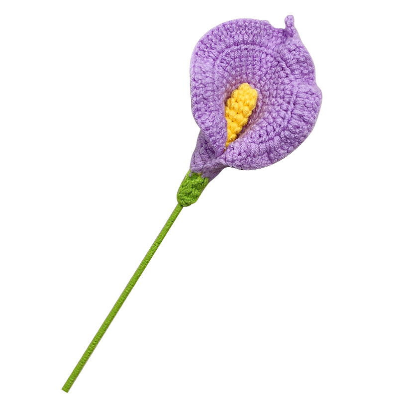 Calla Lily flor artificial ramo tejido a mano Flor de lana de ganchillo acabado flor permanente para el regalo de graduación del maestro