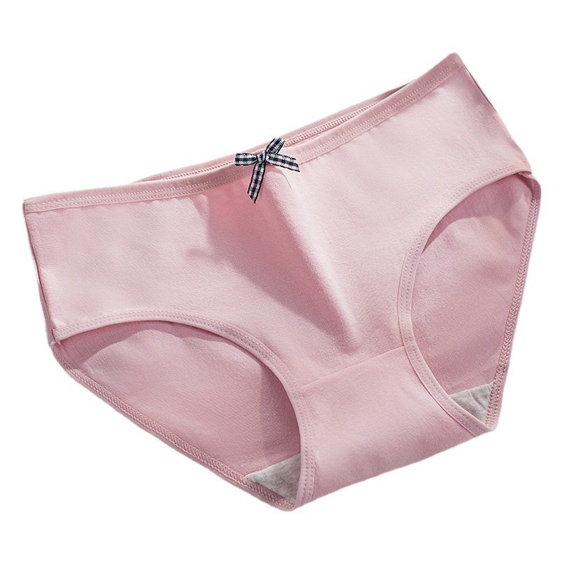 2023 New Briefs Women's Pure Cotton Breathable Mid-Waist Girls Solid Color Thin Breathable Bow Briefs