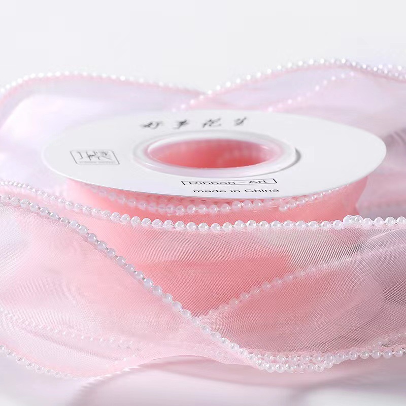 Venta al por mayor 4cm fishtail Hilado pastel decoración borde flor embalaje perla transparente hilo ramo hornear cinta en stock