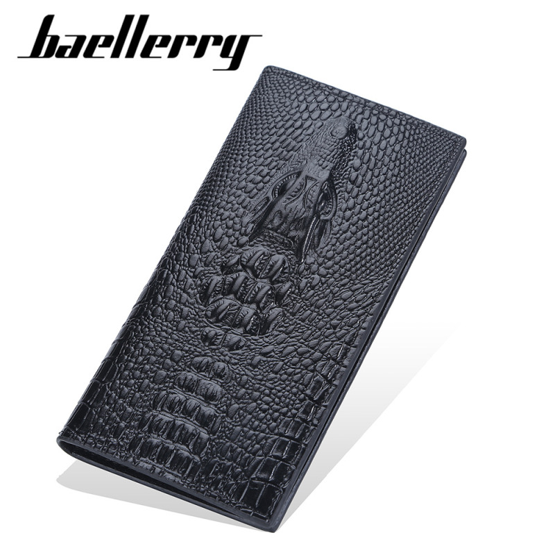 Men's Long Wallet Baellerry European and American Style Crocodile Head Multi-Card Slot Zipper Clutch Business Slim Wallet