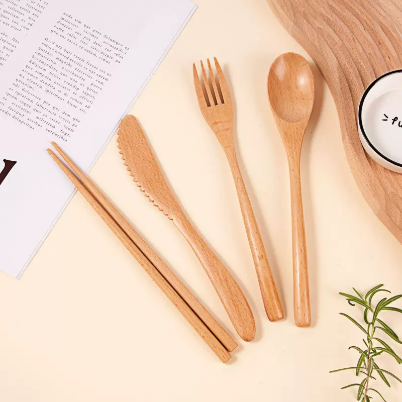 便携餐具套装榉木木质筷子勺子户外旅行餐具刀叉勺三件套批发