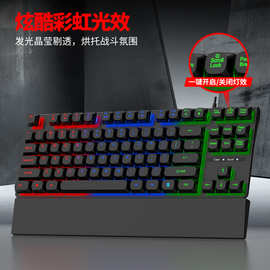帝王豹新款K710有线USB拼色游戏键盘电竞87键机械手感可拆卸手托