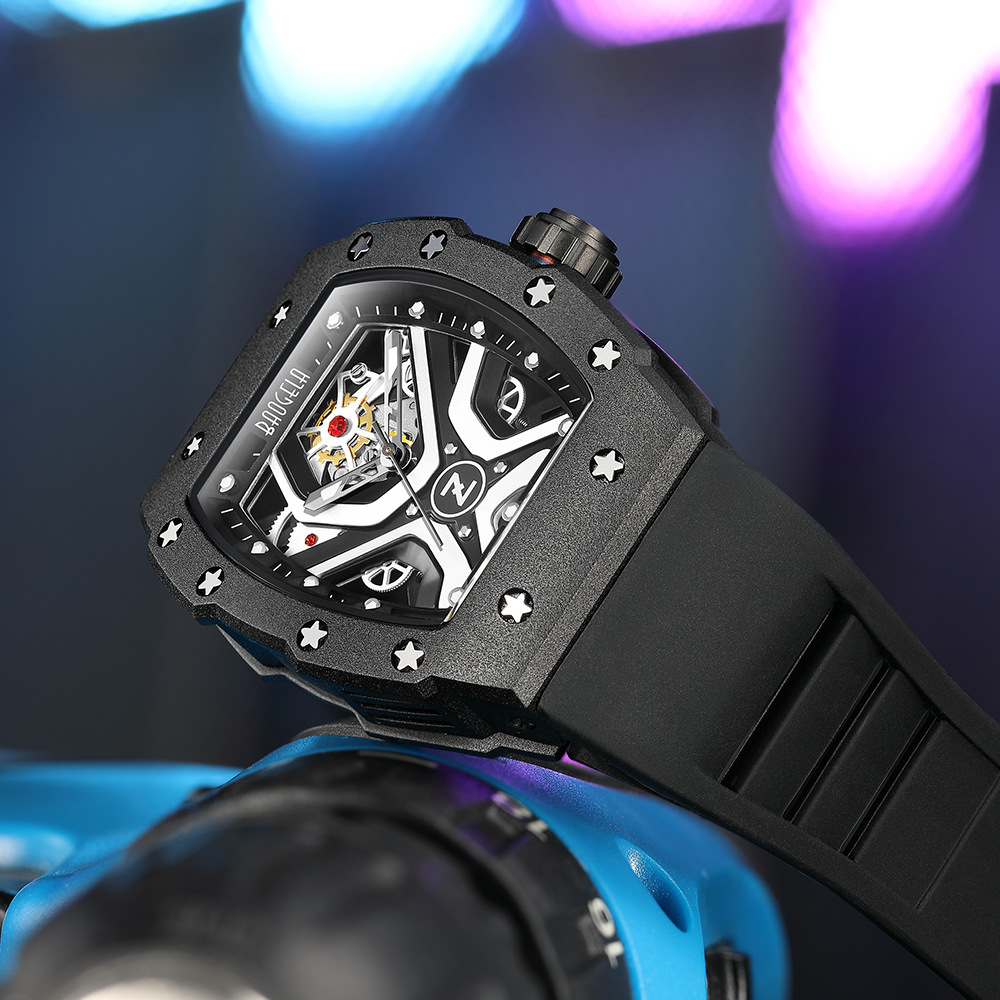 Neue BAOGELA Heißer Verkauf Wein Eimer Uhr männer Silikon Nacht Leuchten Hohl Oberfläche Präzision Stahl Motorrad Stil Sport herren Uhr_voghion.com
