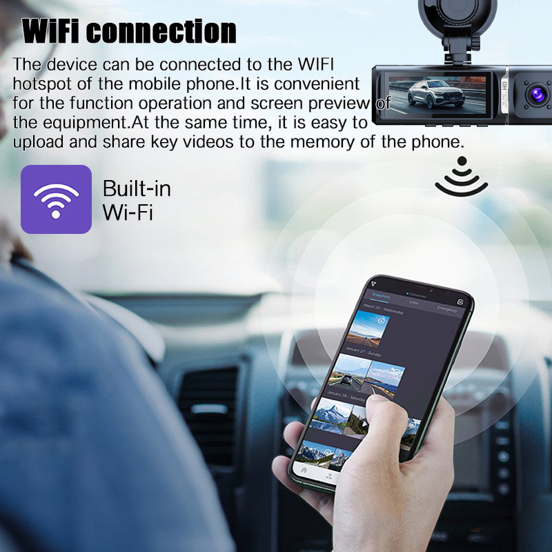 4K+1K+1K 3-Lens Wifi Car Dash Cam Mobile App High-Definition Dash Cam Dashcam
