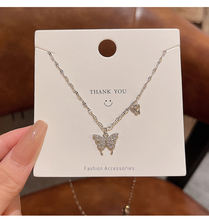 Simple Style Butterfly Titanium Steel Inlaid Zircon Necklace