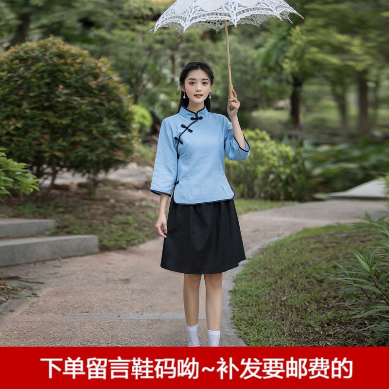 民国学生服女子五四青年服復古民国風学生服中山服合唱舞台公演班服|undefined