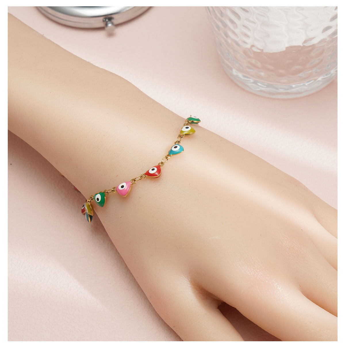 8g Weight PVD Coated Gold Plating Process Real Gold Plated Plating Material Bracelets Classification 304 Stainless Steel Chain Material 1 Piece Quantity Holiday, Daily Occasion 304 Stainless Steel Material Heart Shape, Eye Pattern Women's Gender Enamel Design IG Style Style 304 Stainless Steel 18K Gold Plated IG Style Enamel Heart Shape Eye Bracelets