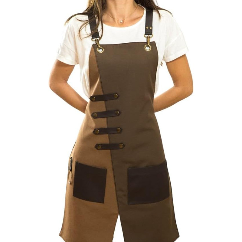 Delantal de lona transfronterizo logotipo personalizado a juego color contraste cintura floral barbero ropa de trabajo delantal de casa al por mayor