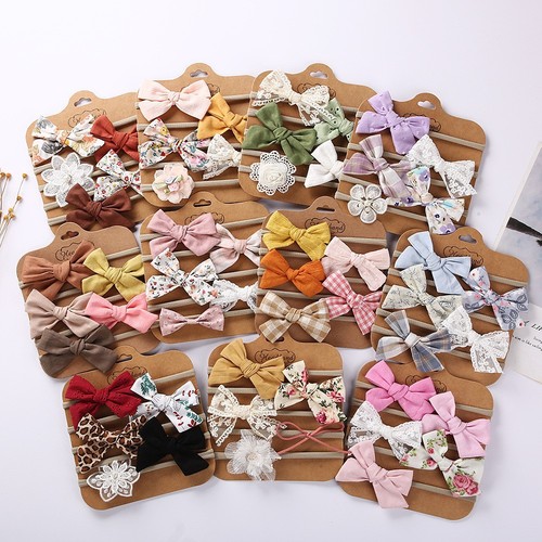 Cross-border Children's Fabric Hair Accessories Handmade DIY Bow Hairband Spring Festival Style 5-Piece Set Baby Headband Set with Unicorn Design